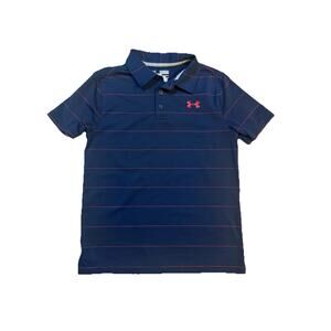 Under Armour Youth Medium HeatGear Polo Shirt Blue Striped Golf Boys